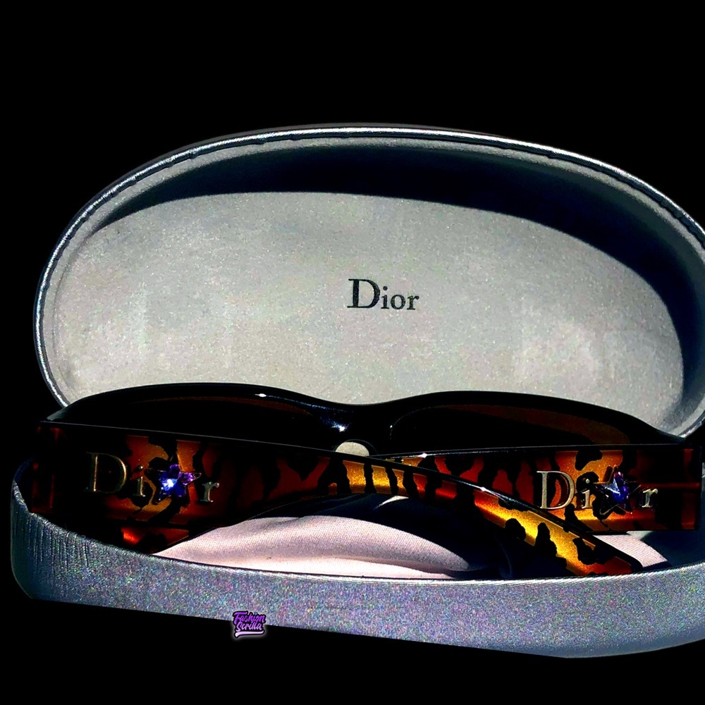Dior Vintage By John Galliano Leopard 3D Holographic Diamanté Gambler Sunglasses - Picture 16 of 16